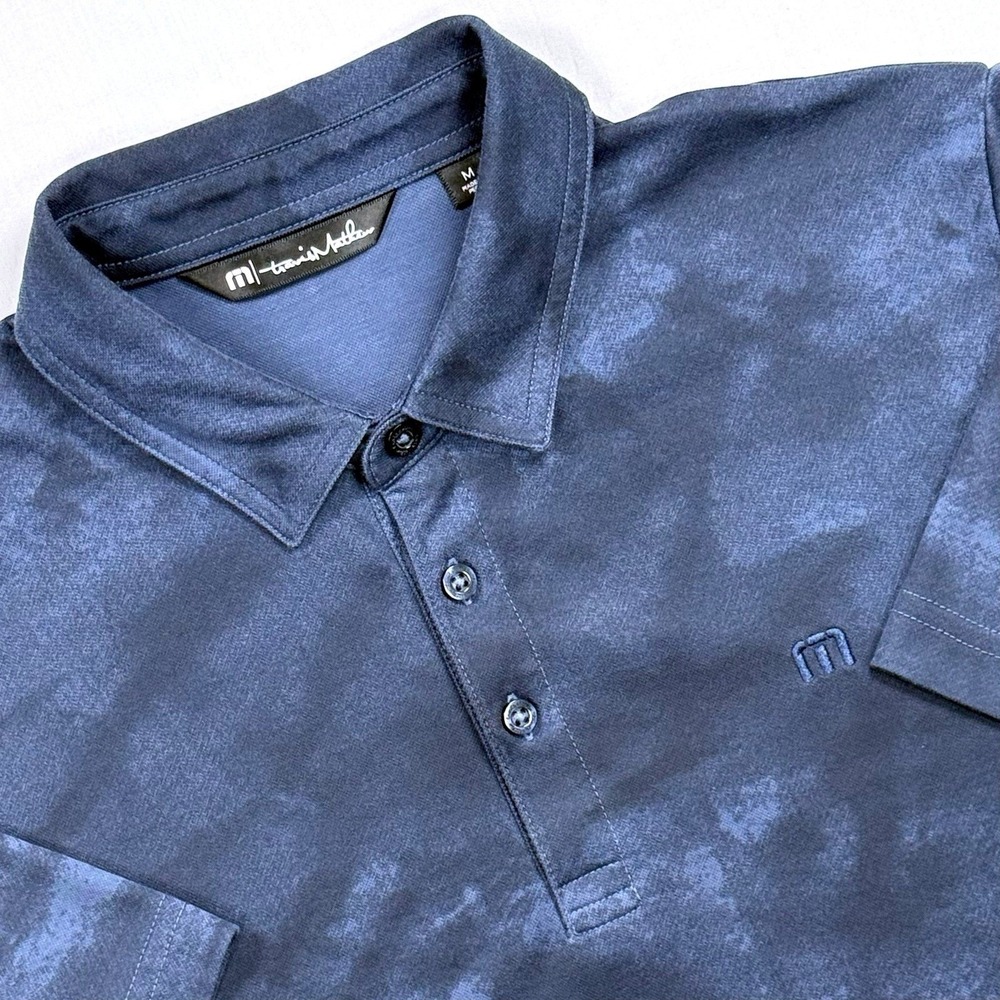 TravisMathew Polo Shirt Men's Medium Blue Abstract Print Cotton Blend Golf Peru